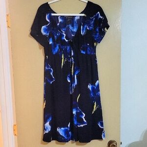 INC Navy Floral Midi Dress Women's XL